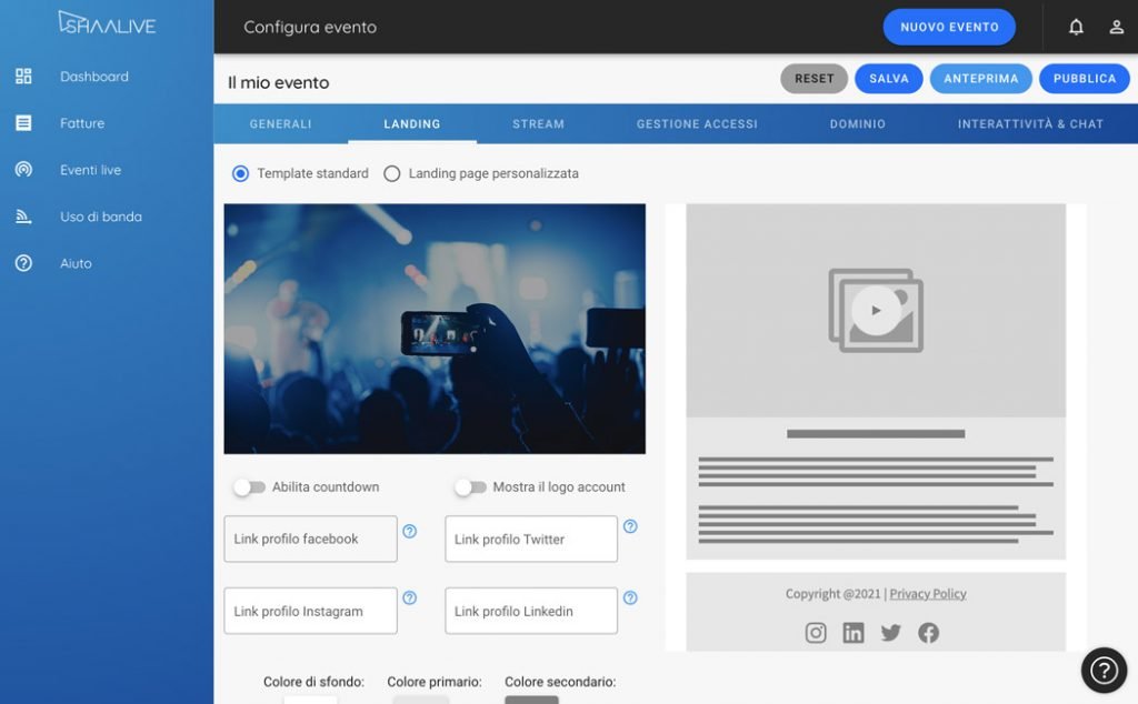 Configura il tuo evento su Shaa Live Platform